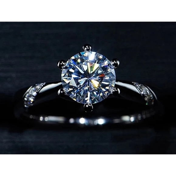 NEW 1ct Simulated Diamond 14k White Gold Plated Silver Ring - Picture 6 of 16